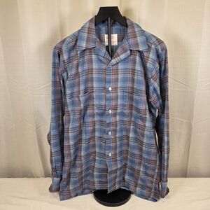 Vintage Whitehall Blue Plaid Button Up Shirt USA Medium